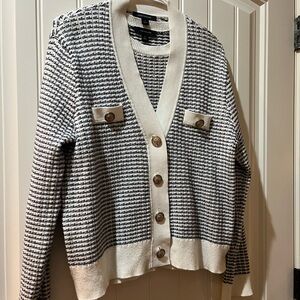 Ann Taylor Navy and White Cardigan/Twin Sweater Set